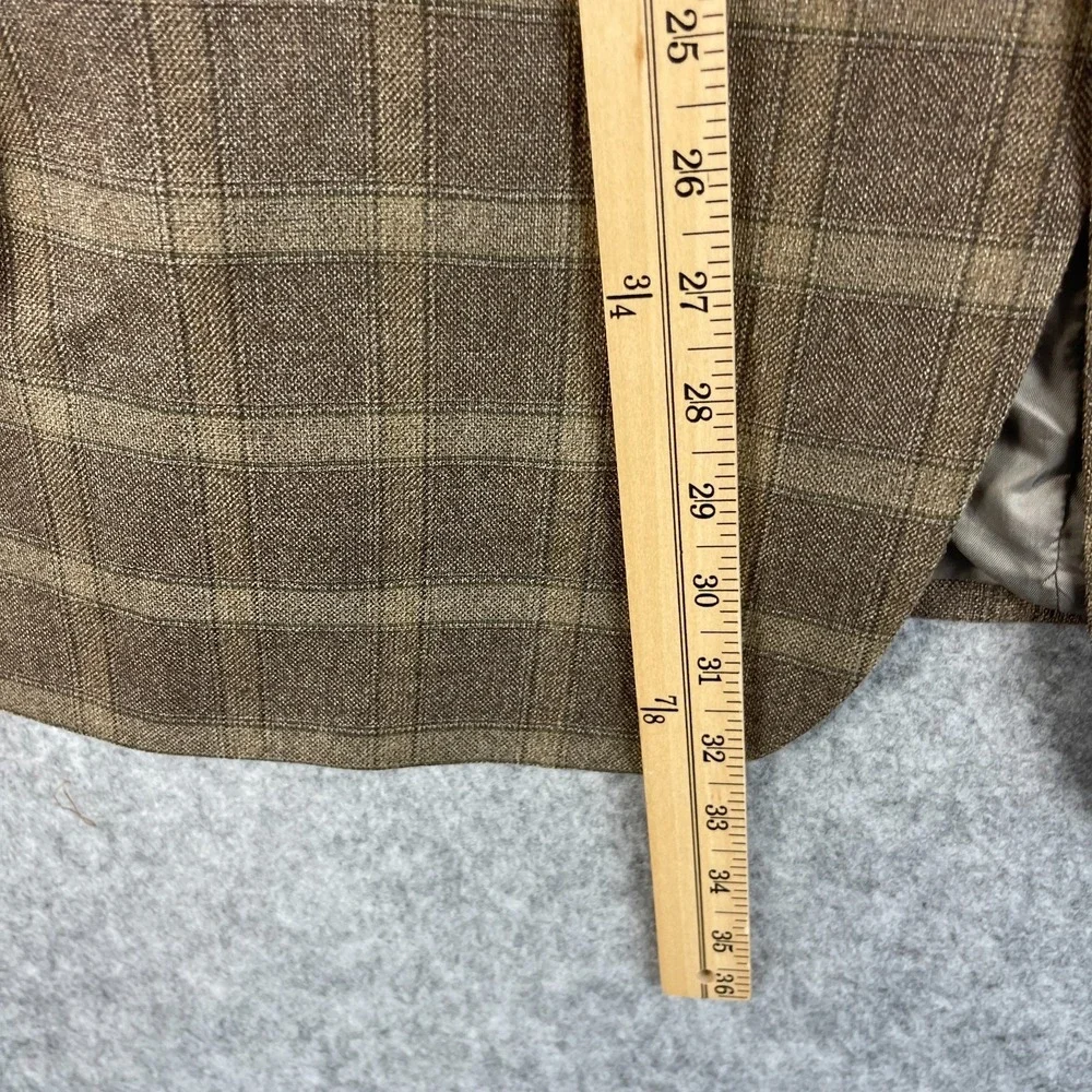 VTG Joseph Abboud Silk Wool Blazer Sport Coat Mens 46R Brown Windowpane USA